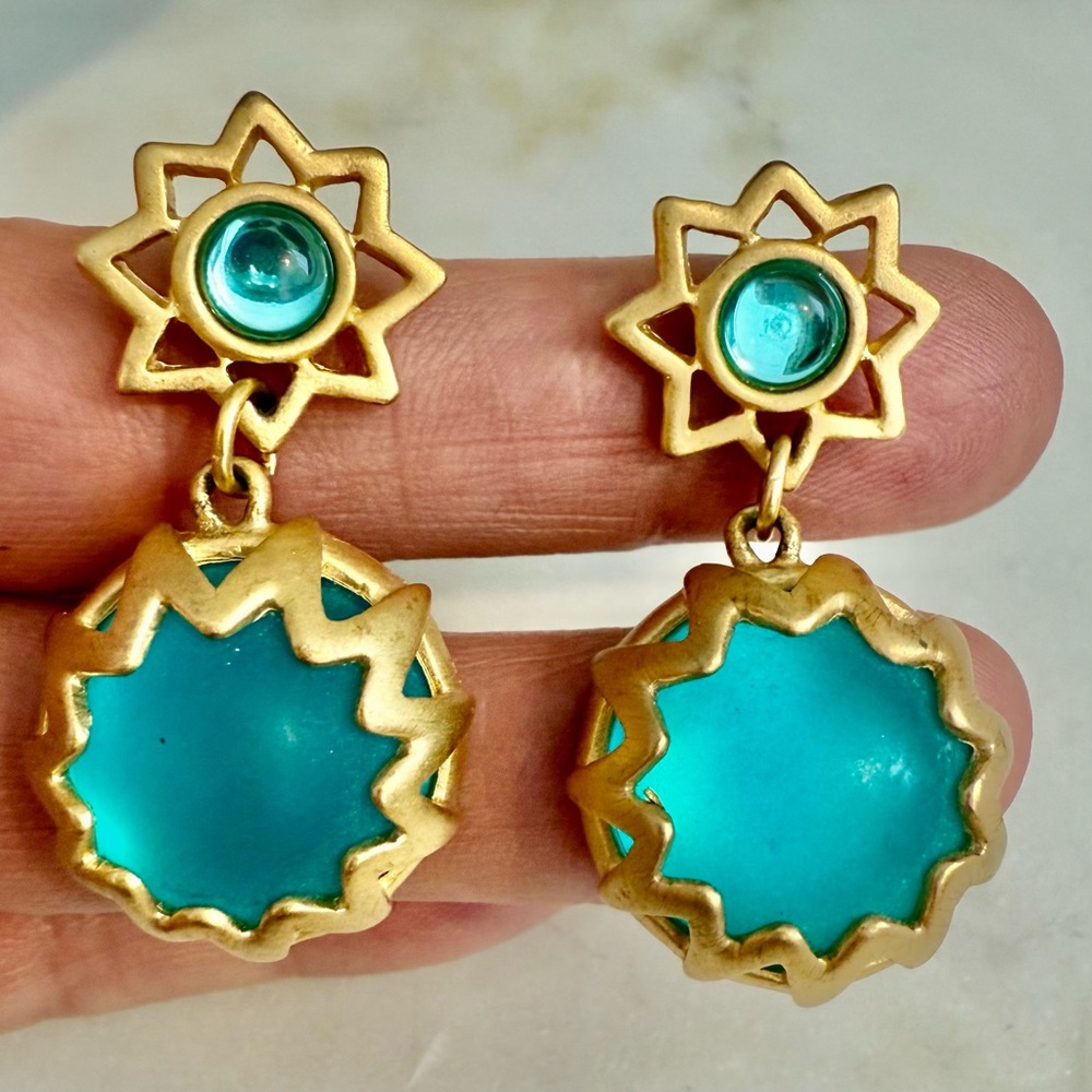 LCI Liz Claiborne Gold-Tone Star Drop Earrings with Teal Gemstones